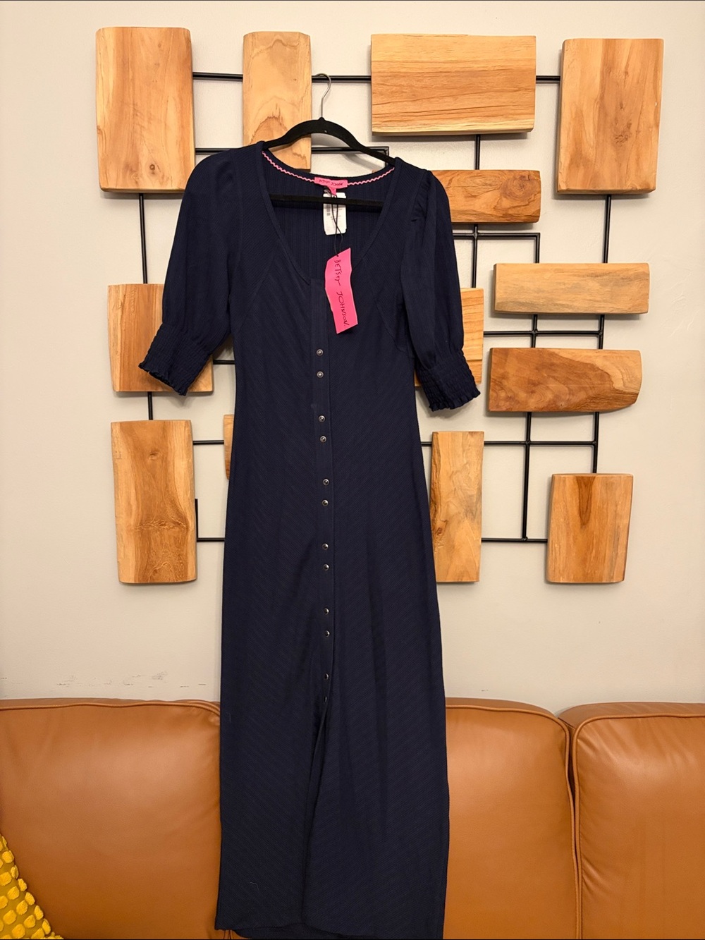 Betsey Johnson Navy Button-Front Midi Dress